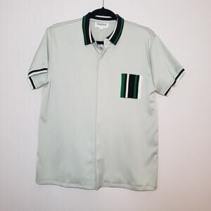 Saylient Short Sleeve Button Down Bowling Blouse Green Size Small